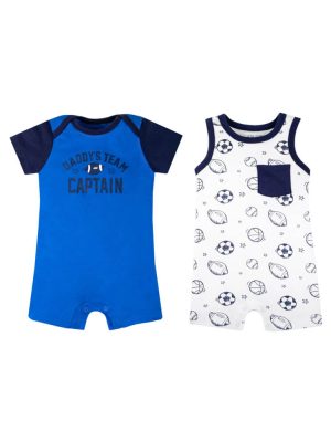 Little Star Organic Baby Boy 2 Pk Rompers, Size Newborn